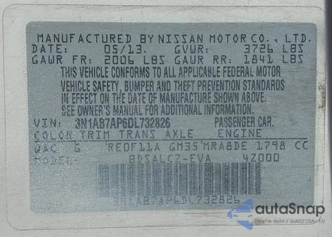 2013 Nissan Sentra S from USA, damaged, VIN 3N1AB7AP6DL732826